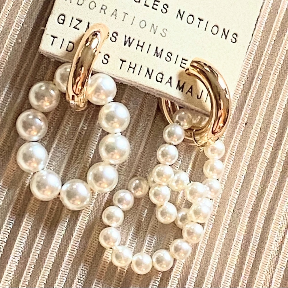 Anthropologie 14K Gold Plated Asymmetrical Pearl Huggie Earrings